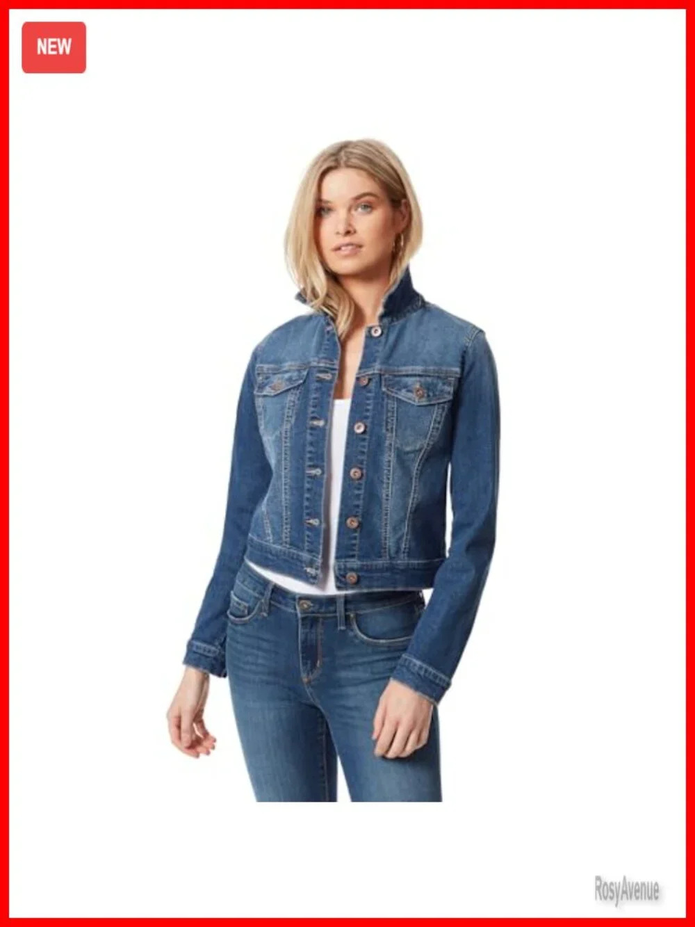 Cropped Denim Jean Jacket with Western Yoke and Chest Pockets